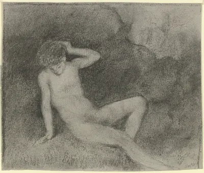 Lagernder nackter Jüngling in einer Landschaft von Otto Scholderer