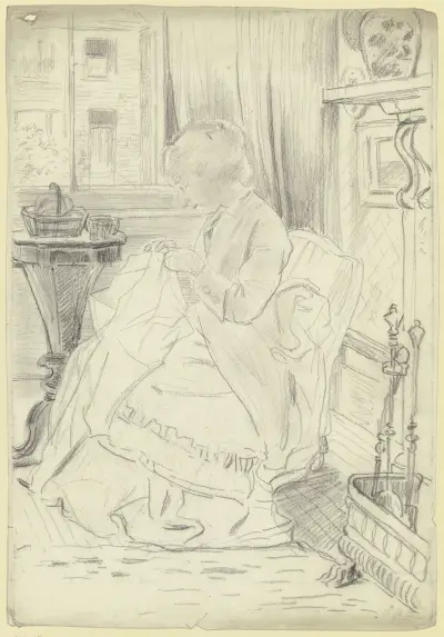 Luise Scholderer am Nähtisch, mit einer Handarbeit, 1871 – Nr. 2 von Otto Scholderer