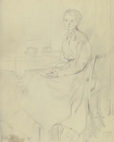 Luise Scholderer am Tisch sitzend, 1871 – Nr. 1 von Otto Scholderer