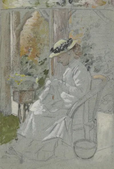 Luise Scholderer auf der Veranda von Otto Scholderer