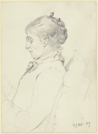 Luise Scholderer im Profil nach links, lesend von Otto Scholderer
