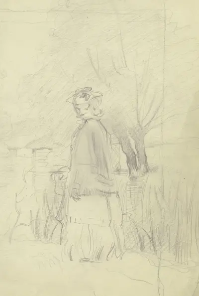 Luise Scholderer, in ihrem Morgenrock spazierend von Otto Scholderer