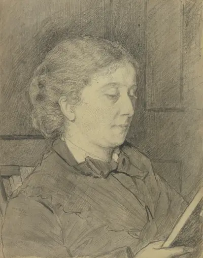 Luise Scholderer, lesend mit Katze von Otto Scholderer