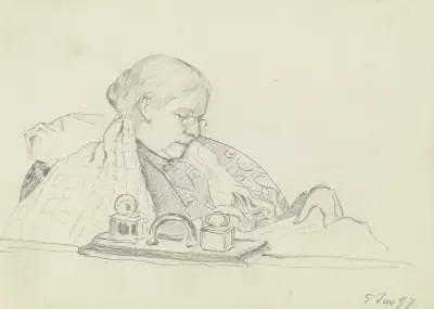 Luise Scholderer schreibend von Otto Scholderer