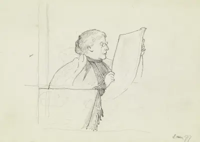 Luise Scholderer, Zeitung lesend, 1897 von Otto Scholderer
