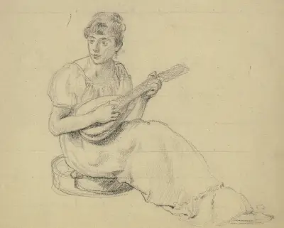 Kobieta grająca na mandolinie, 1881, Otto Scholderer