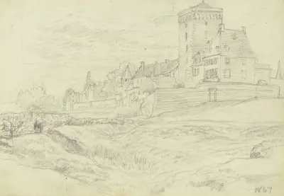 Rheintor mit Zollturm in Zons von Otto Scholderer