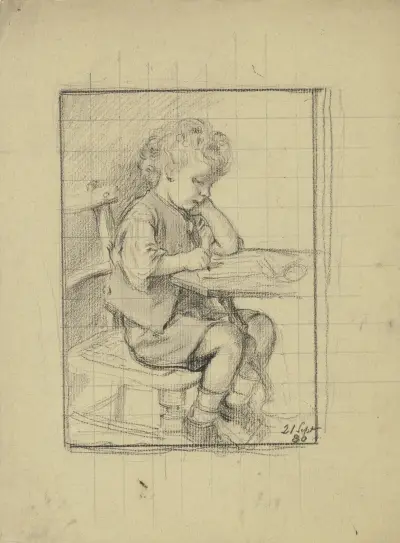 Schreibender Knabe nach rechts von Otto Scholderer