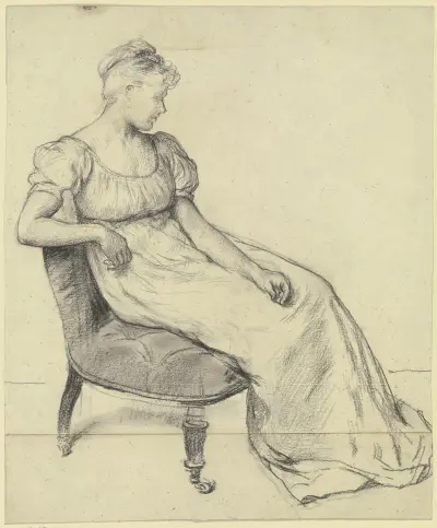 Sitzende aus der 'Vorbereitung zum Kostümball', 1879 – Nr. 1 von Otto Scholderer