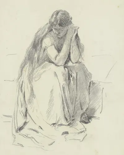 Sitzende Frau mit langem Haar (Loreley) von Otto Scholderer