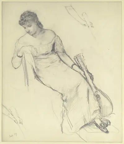 Sitzende Frau mit Mandoline, 1879 – Nr. 1 von Otto Scholderer