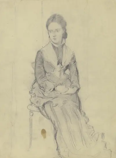 Sitzende Frau mit Rüschenkleid von Otto Scholderer