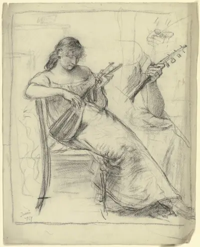 Sitzende junge Frau, Mandoline spielend, 1879 – Nr. 1 von Otto Scholderer