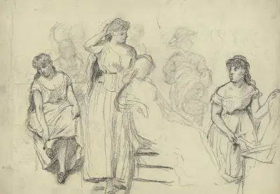 Sitzende und Stehende aus der 'Vorbereitung zum Kostümball', 1879 – Nr. 2 von Otto Scholderer