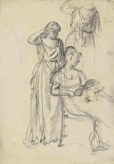 Sitzende und Stehende aus der 'Vorbereitung zum Kostümball', 1879 – Nr. 3 von Otto Scholderer