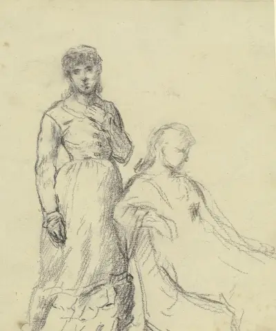 Sitzende und Stehende aus der 'Vorbereitung zum Kostümball', 1879 – Nr. 4 von Otto Scholderer