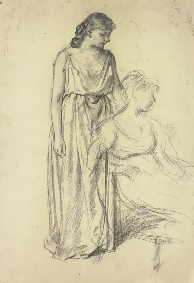 Sitzende und Stehende aus der 'Vorbereitung zum Kostümball', 1879 – Nr. 1 von Otto Scholderer