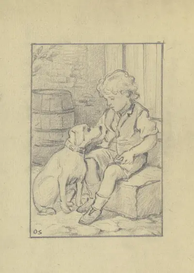 Sitzender Knabe mit sitzendem Hund von Otto Scholderer