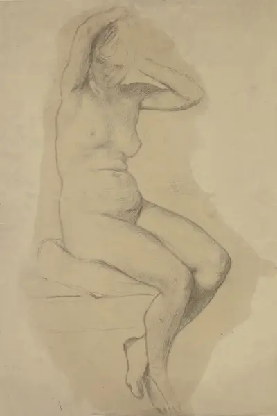 Sitzender weiblicher Akt (Quellnymphe) von Otto Scholderer