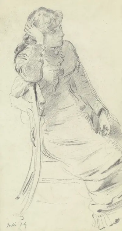 Sitzendes Mädchen in Seitenansicht von Otto Scholderer