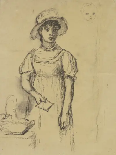 Stehendes Mädchen mit Brief von Otto Scholderer