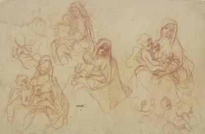 Studienblatt; Madonna mit Kind av Otto Scholderer