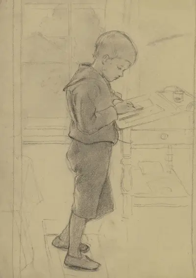 Victor Scholderer am Schreibpult stehend von Otto Scholderer