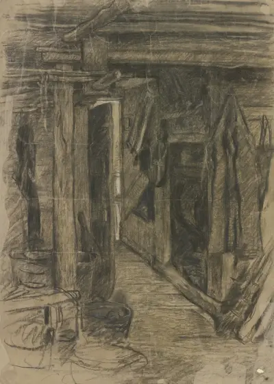 Blick in einen Schuppen von Otto Scholderer