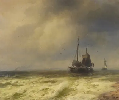 Two Ships By the Shoreline av Hermann Ottomar Herzog