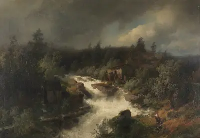 Wassermühle am tosenden Gebirgsbach av Hermann Ottomar Herzog