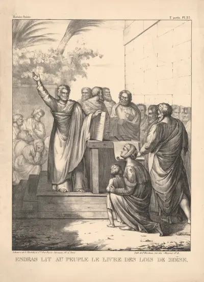 Esdras lit au peuple le livre des lois de Moise av P. Bineteau
