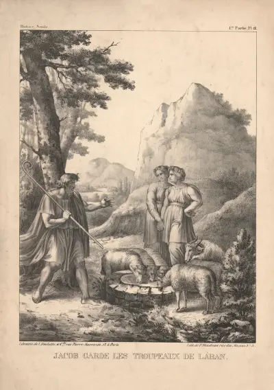 Jacob garde les troupeaux de Laban av P. Bineteau