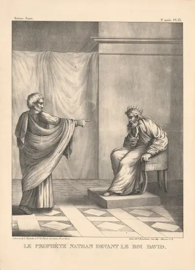Le prophete Nathan devant le roi David av P. Bineteau