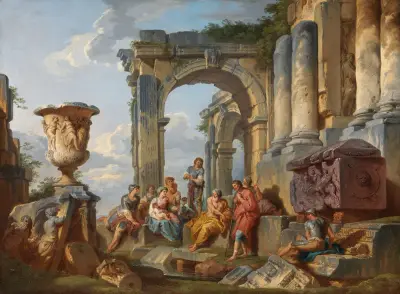 Ett capriccio med Sankt Petrus som predikar för romarna av Giovanni Paolo Panini