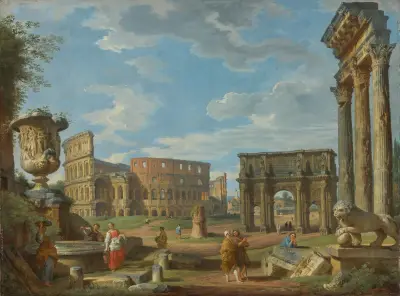 Capriccio Of Roman Monuments With The Colosseum And Arch Of Constantine av Giovanni Paolo Panini