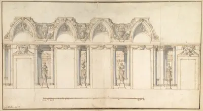 Design för dekoration av ett palatsinteriör av Giovanni Paolo Panini