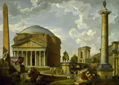 Fantasy View with the Pantheon and other Monuments of Ancient Rome av Giovanni Paolo Panini