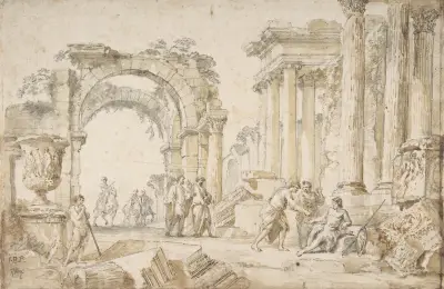Figures in Classical Ruins av Giovanni Paolo Panini