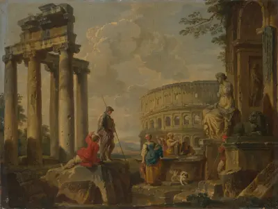 Colosseum bland romerska ruiner av Giovanni Paolo Panini