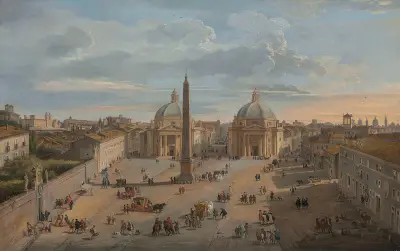 View Of Piazza Del Popolo, Rome av Giovanni Paolo Panini