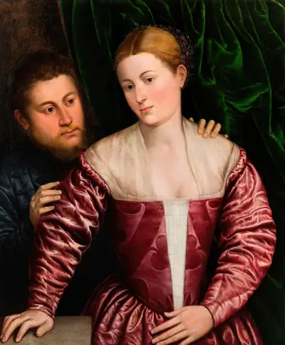 Double Portrait of a Venetian Woman and her Cavalier av Paris Bordone