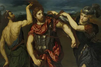 Perseus Armed by Mercury and Minerva av Paris Bordone