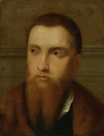Portrait Of A Bearded Man, Head And Shoulders, In An Interior av Paris Bordone