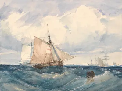 En kutter och andra fartyg i en bris av Richard Parkes Bonington