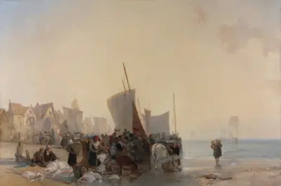 En fiskmarknad nära Boulogne av Richard Parkes Bonington