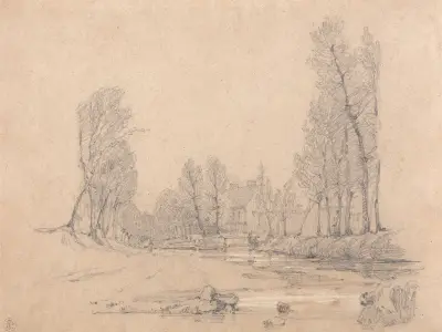 En skogsbäck och ett lantbrukshus i Normandie av Richard Parkes Bonington