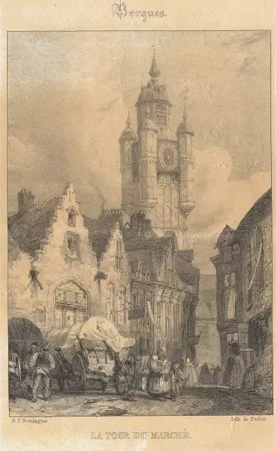Bergues – La Tour du March av Richard Parkes Bonington