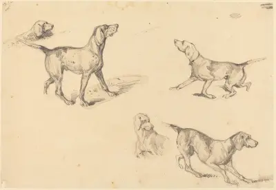 Fem studier av en fransk pointer av Richard Parkes Bonington