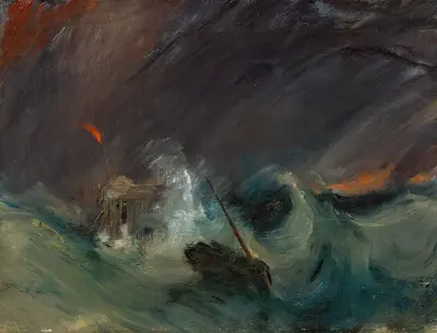 Förlisning; Ett fartyg i nöd i storm utanför Calais pir (1600-talet) av Richard Parkes Bonington