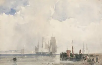 Shipping in an Estuary, Probably near Quilleboeuf av Richard Parkes Bonington